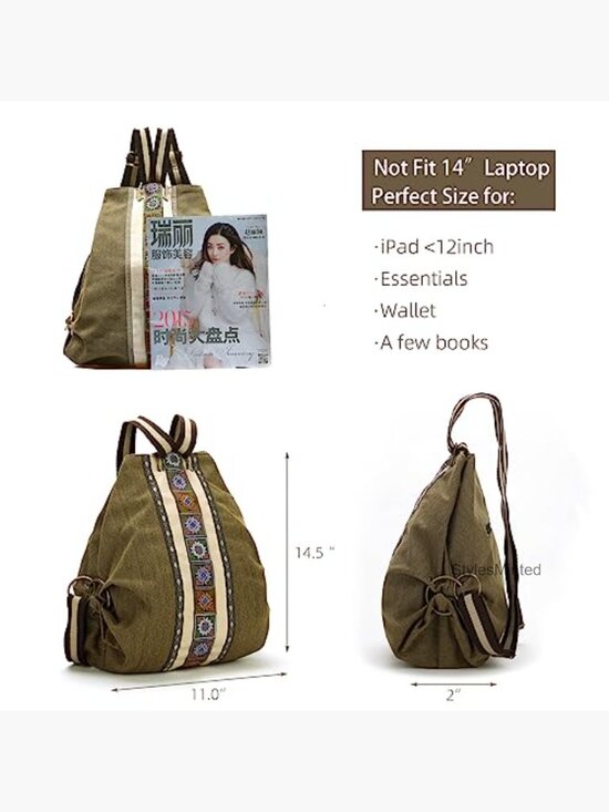 Vintage Anti-theft Canvas Backpack, Embroidered Daypack Travel Bag main image 6